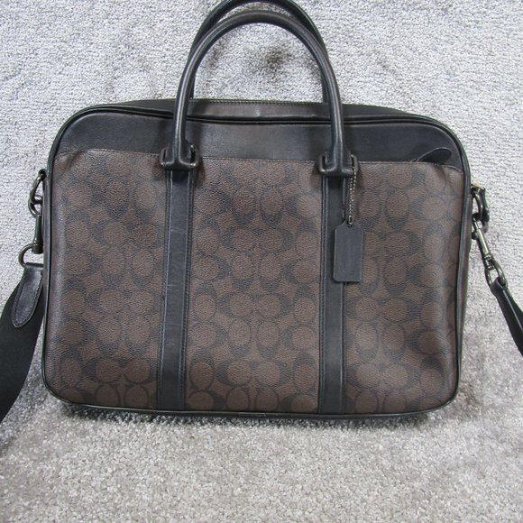 Coach Briefcase Bag Perry Slim Monogram Logo Brown Coated Canvas - Picture 4 of 11